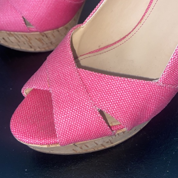 Pink fabric Guess peep toe cork heels size 8.5 - Picture 12 of 12